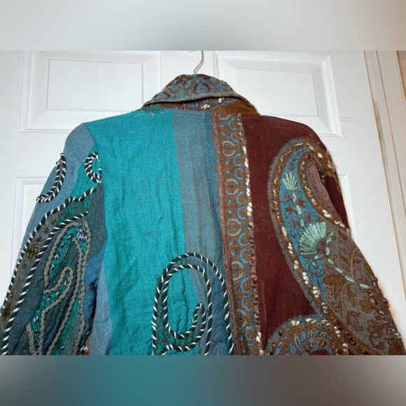 Anu By Natural Vintage Embroidered Boho Patchwork Jacket SMALL Fringe Wool Art - Picture 13 of 14